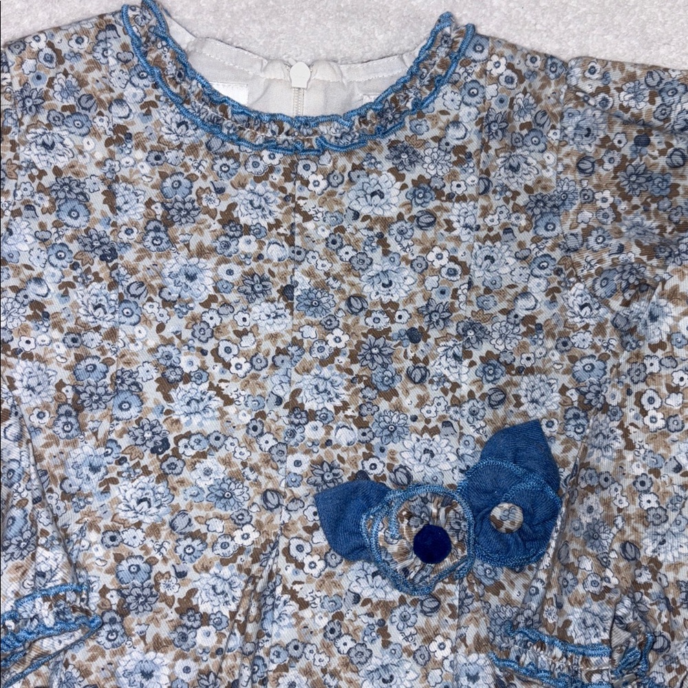 Sarah Louise long sleeve blue floral ruffle dress girls size 3 - Picture 2 of 13